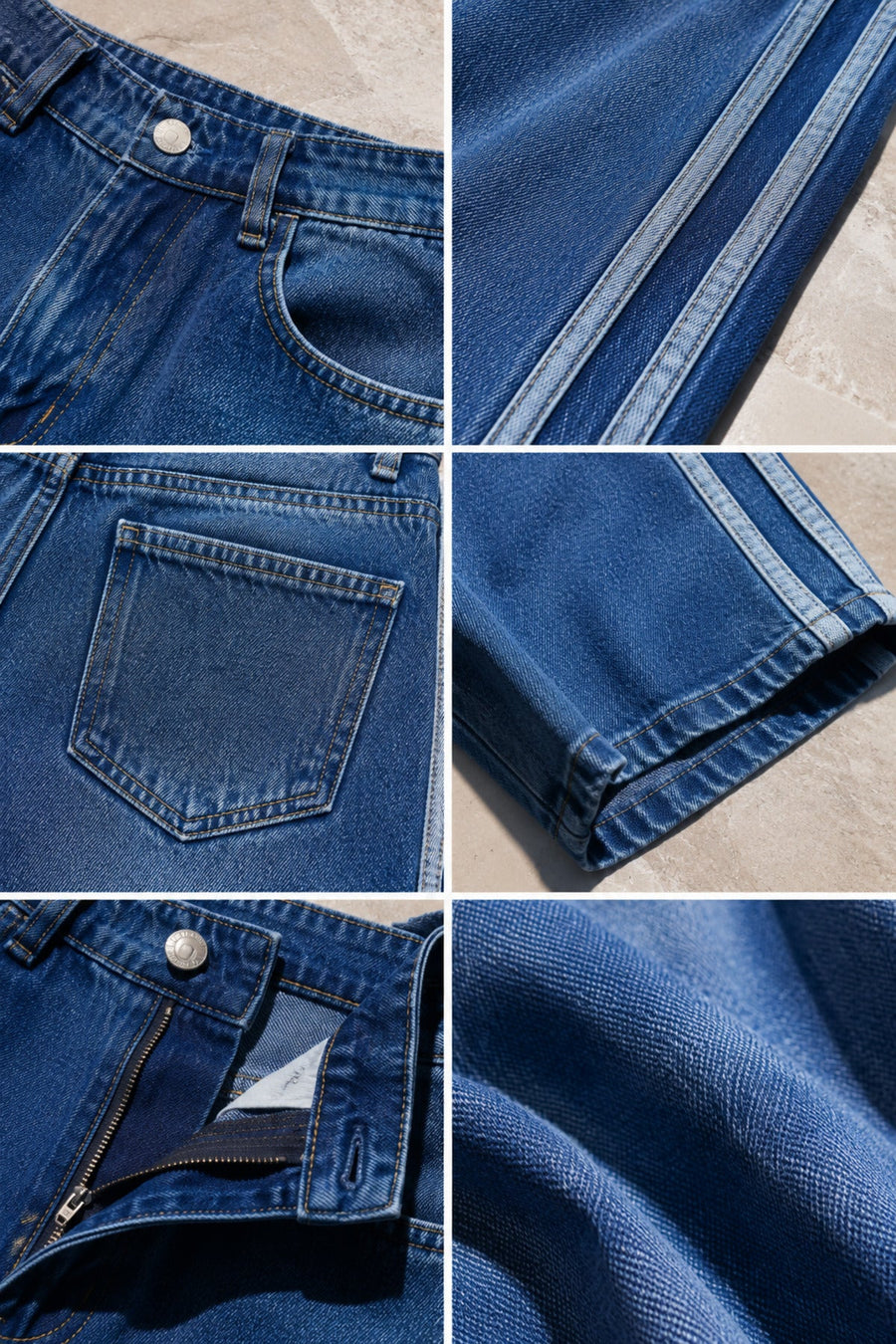 Mavi Yıkamalı Yan Şeritli Oversize Baggy Jean Y2K Wide Leg Pantolon - None Wear