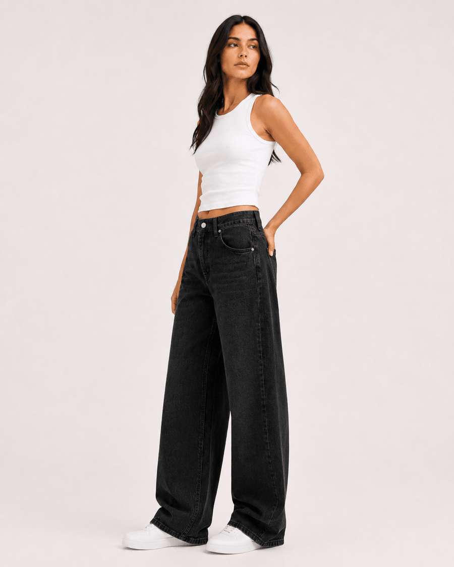 Siyah Baggy Salaş Cepli Bol Kesim Kot Pantolon - None Wear