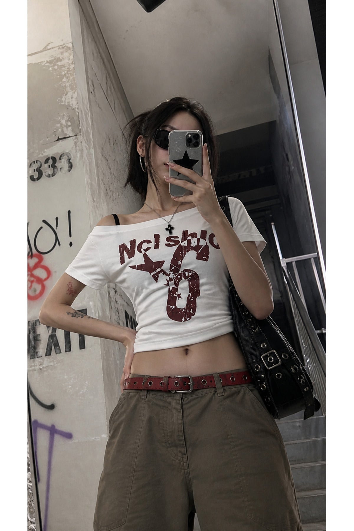 Beyaz Nclshior 6 Y2K Kısa Kollu Crop - None Wear