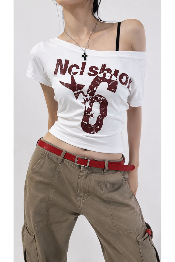 Beyaz Nclshior 6 Y2K Kısa Kollu Crop - None Wear