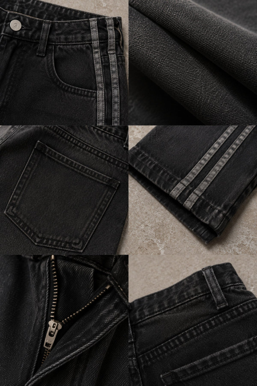 Füme Yıkamalı Yan Şerit Detaylı Baggy Jean Pantolon Y2K Wide Leg - None Wear