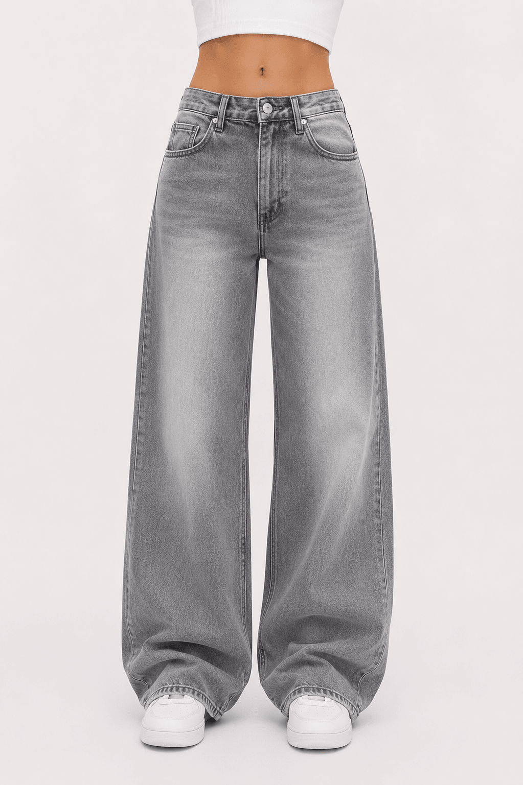 Gri Baggy Salaş Cepli Bol Kesim Kot Pantolon - None Wear