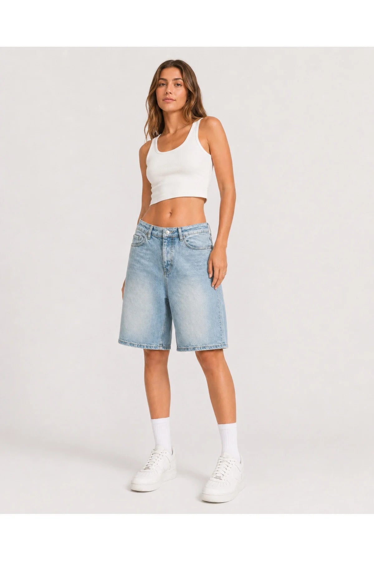 Mavi Taşlamalı MZKD Spider Y2K Baggy Unisex Şort - None Wear